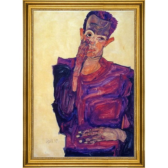 Egon Schiele Self Portrait with Hand to Cheek - 16" x 24" Framed Premium Canvas Print