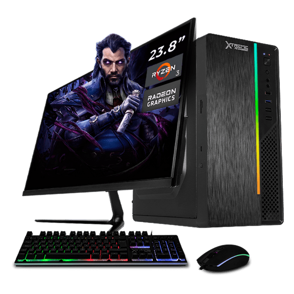Xtreme PC Gaming AMD Radeon Vega 8 Ryzen 3 3200G 3.6 Ghz Quad Core 16GB SSD 500GB Monitor 23.8 75Hz WIFI Ultron Black