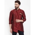 thumbnail image 1 of eloria Men's Indian Traditional Maroon Solid Straight Kurta, 1 of 7
