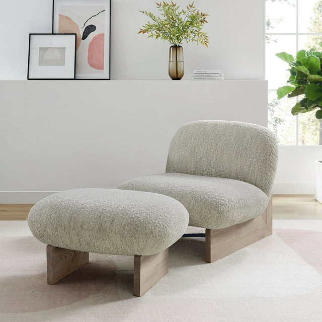 Loyal Ensemble Fauteuil d'Appoint et Ottoman en Chêne Perlé