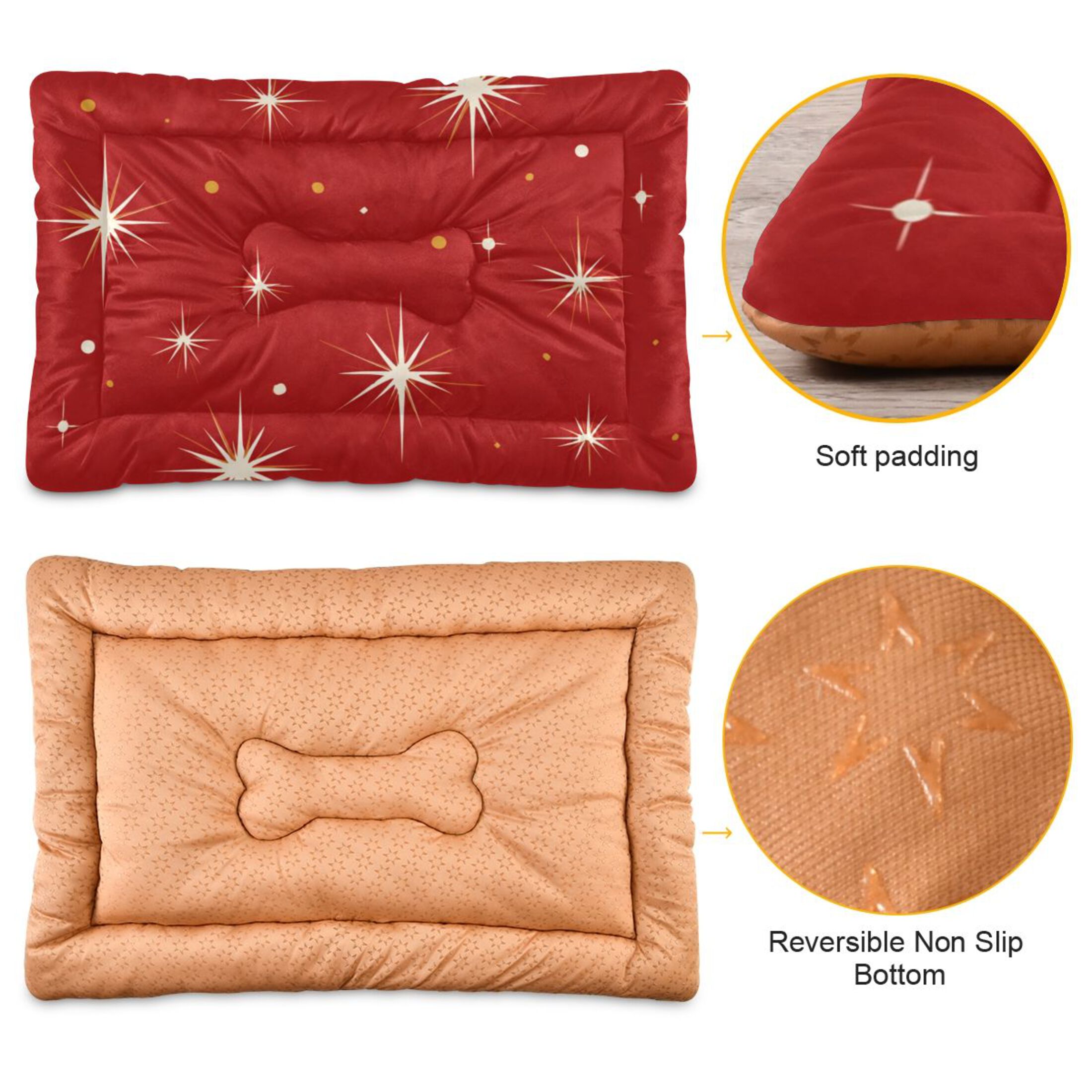 Cozy Mat Pet Bed Indoor Outdoor Warm Soft For Cat Dog Puppy(S/M) Red Background with Shinny Stars