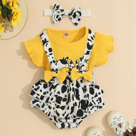 

GYRATEDREAM 3-24M Bowknot Ruffles Fly Sleeve Toddler Girls Outfits Toddler Girls