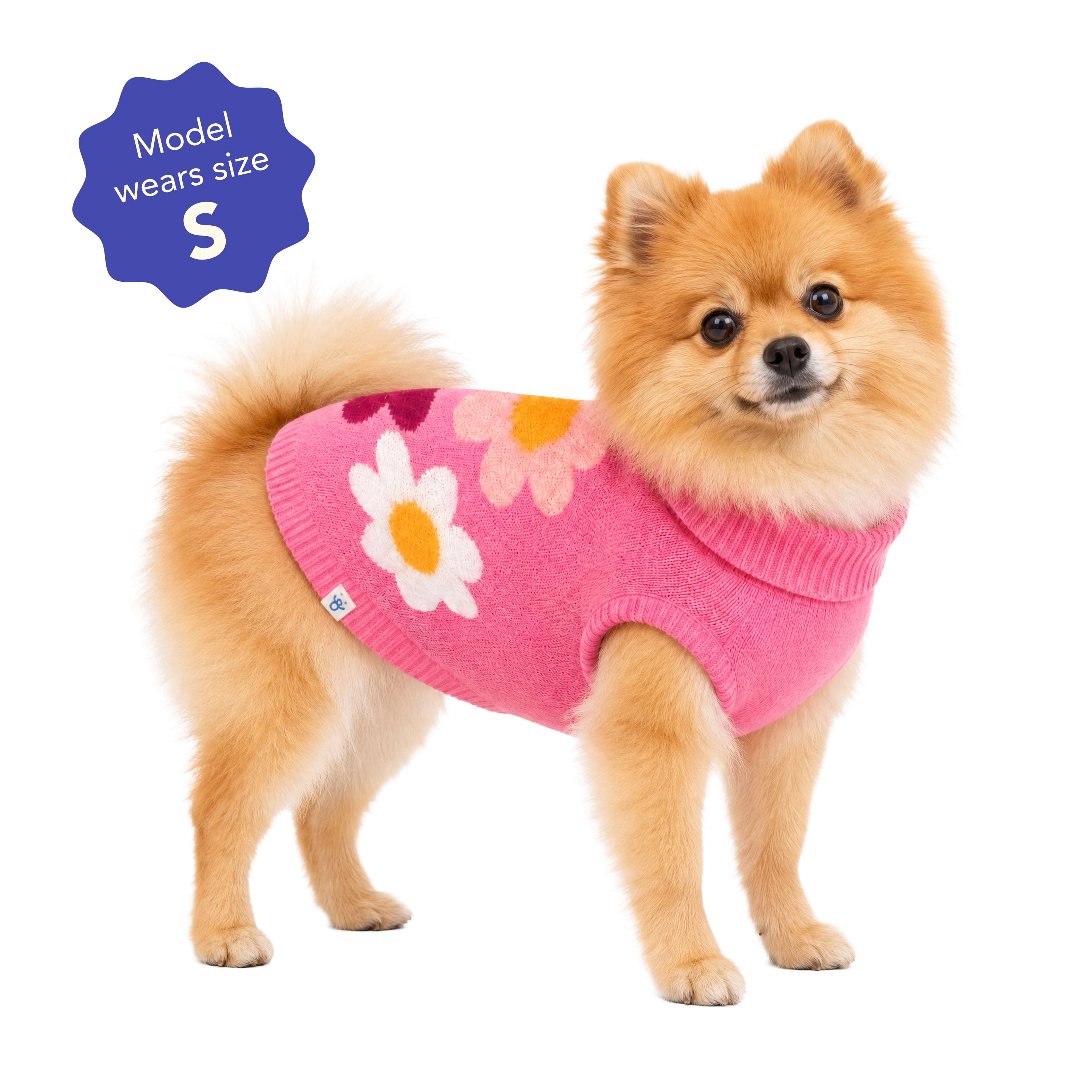 Oodles Fabulous Flowers Fall Turtleneck Dog Sweater, Pink, Small