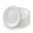 thumbnail image 4 of 6 inch Round Disposable White Bagasse Dinner Plate, 100% Compostable Natural Sugarcane Fibers, Heavy Duty Leak-Proof Environmentaly Friendly, Biodegradable - 1 Count, 4 of 5
