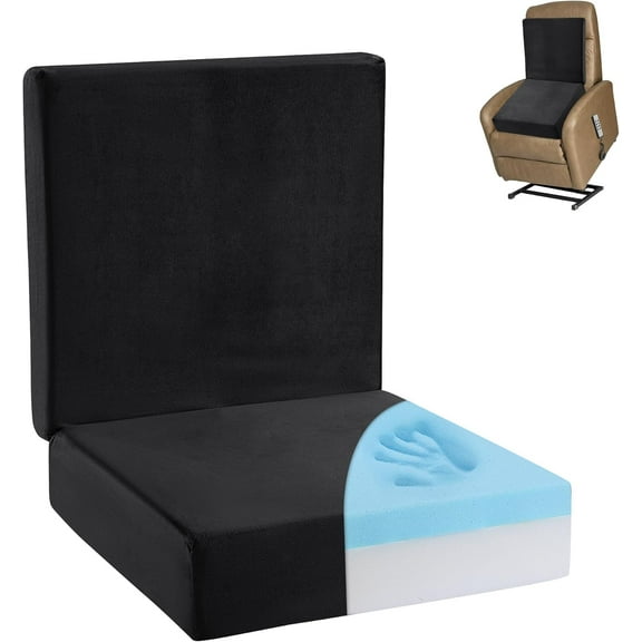Memory Foam Recliner Seat Cushion for Elderly with Lumbar Support Pillow for Long Sitting, Supportive & Non-Slip Chair Pad with Back Support Cushion for Back & Neck Pain Reduce, Black