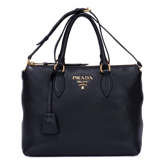 Pre-Owned Prada Black Shopping Tote Shoulder Bag Calfskin Leather