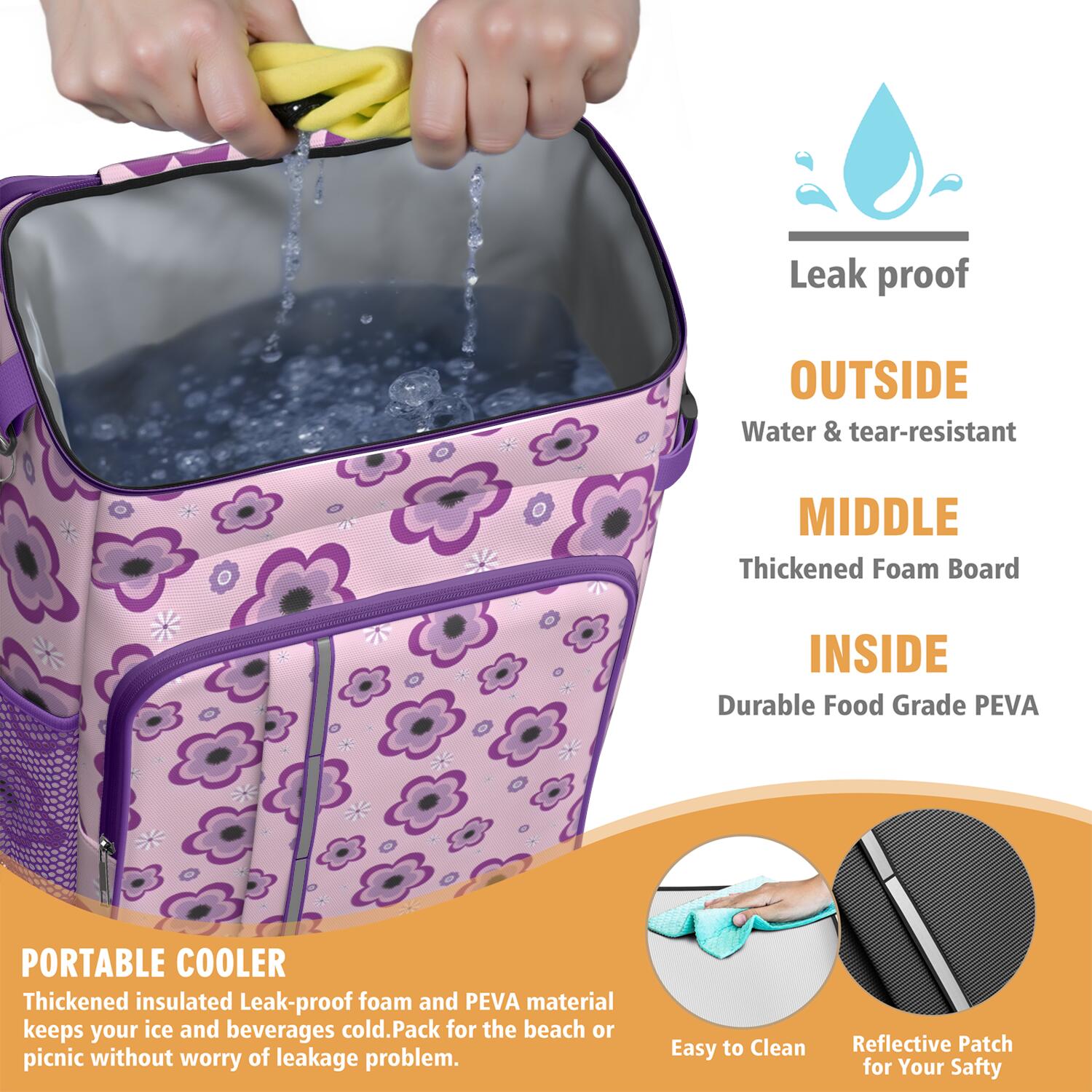 Travel Cooler Bag - Pioneer Flower Floral Print Pattern Camping Beer Cooler Backpack with Bottle Opener- Waterproof Insulated Picnic Backpacks - Cooler Bag for Beach