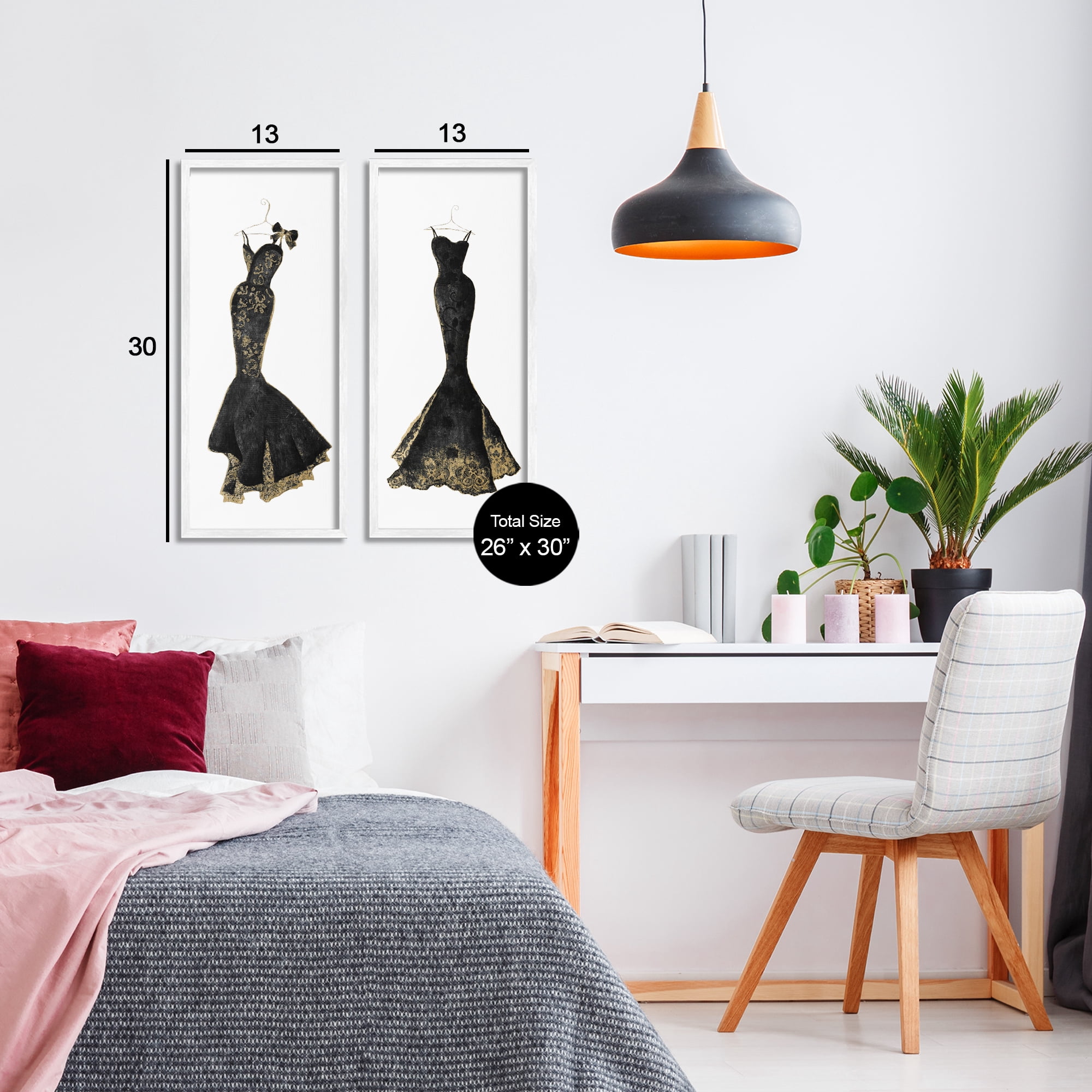 Stupell Industries Gilded Black Evening Gowns 2 Piece White Framed Giclee Art Set, design by Janet Tava