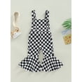 thumbnail image 2 of Toddler Kids Girls Overalls Checkerboard Plaid Print Sleeveless Flare Pants Jumpsuits Summer Casual One-Piece Outfit, 2 of 8