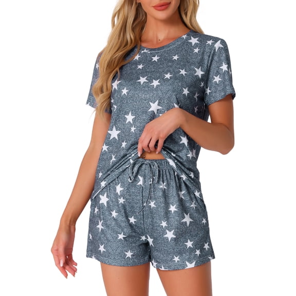 DARING DIVA Pajama Short Sleeve Top Shorts Loungewear Sleepwear Set XS Deep Gray Star