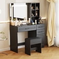 thumbnail image 3 of Advwin Makeup Vanity Desk with LED Mirror, Stool, Power Outlet, Drawers & Cabinet, Black, 3 of 5
