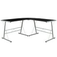 thumbnail image 1 of Black Glass L-Shape Corner Computer Desk with Silver Metal Frame, 1 of 9