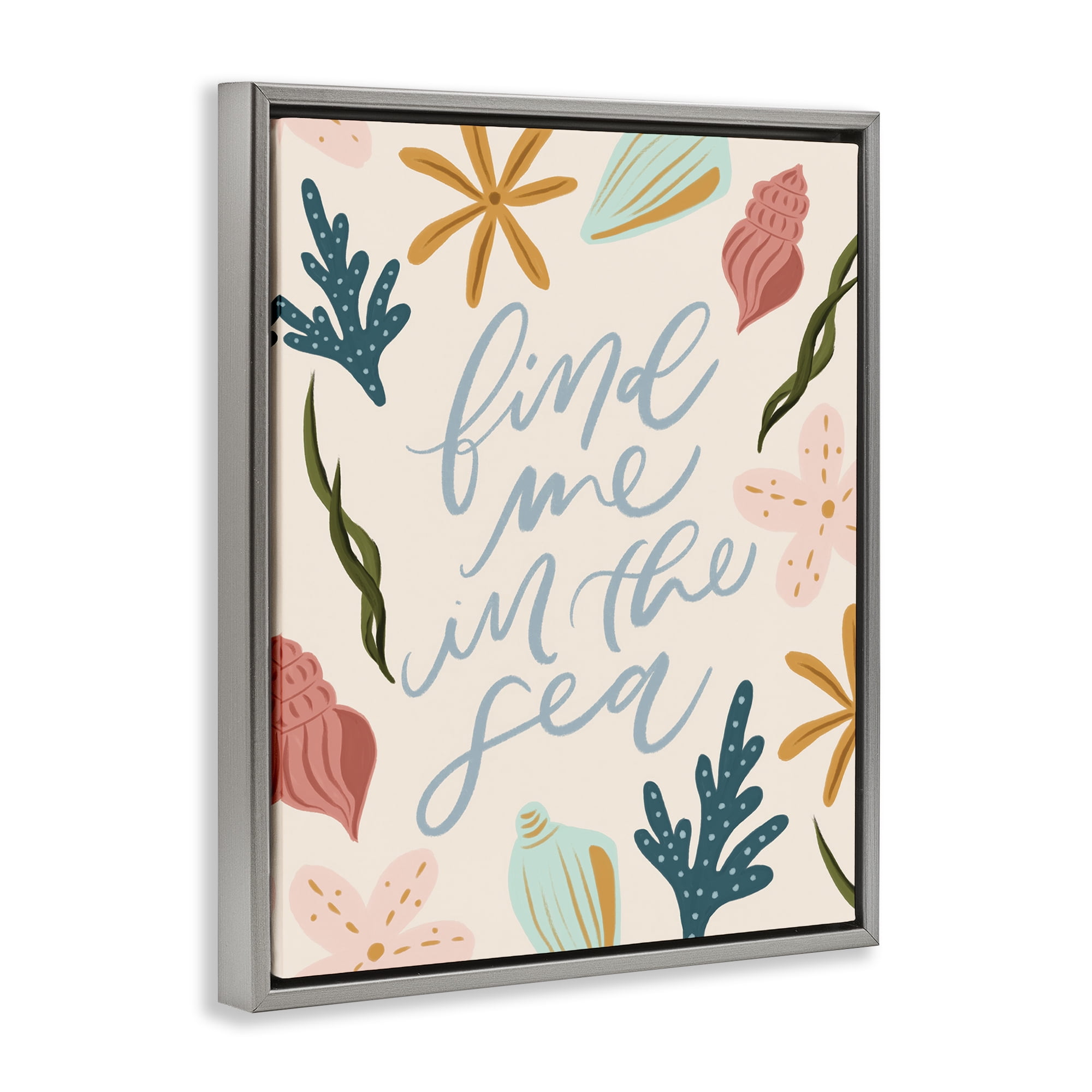 Stupell Industries Find Me In The Sea Nautical & Beach Painting Gray Floater Framed Canvas Art Print Wall Art, 25 x 31