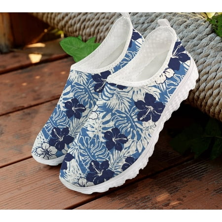 FORUDESIGNS Ladies Shoes Flats Casual Summer Air Mesh Polynesian Hibiscus Flower Pattern Comfortable Female Beach Loafers 2024
