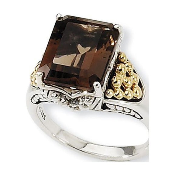 Sterling Silver With 14k 4.00Smokey Quartz Ring - 4.00 cwt - Size 6
