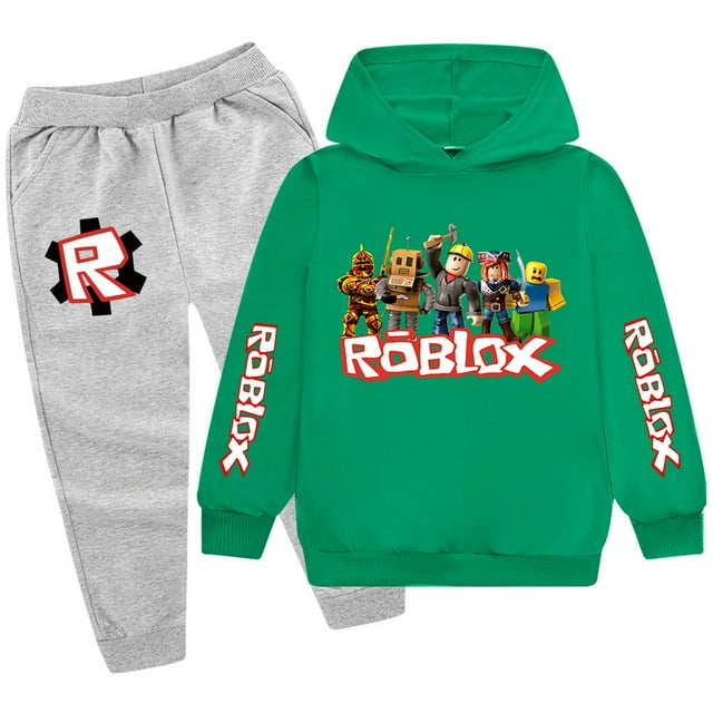 Roblox Cartoon Print Boys And Girls Hoodie Two-Piece Set, Long Coat, Pants, Cotton For 3-16 Years-HAPDEN
