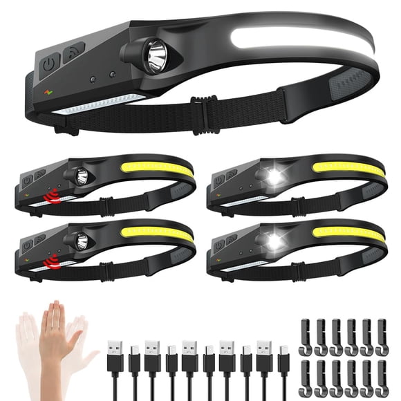 Linterna frontal Wopkdupk recargable, 5 unidades, haz ancho de 230°