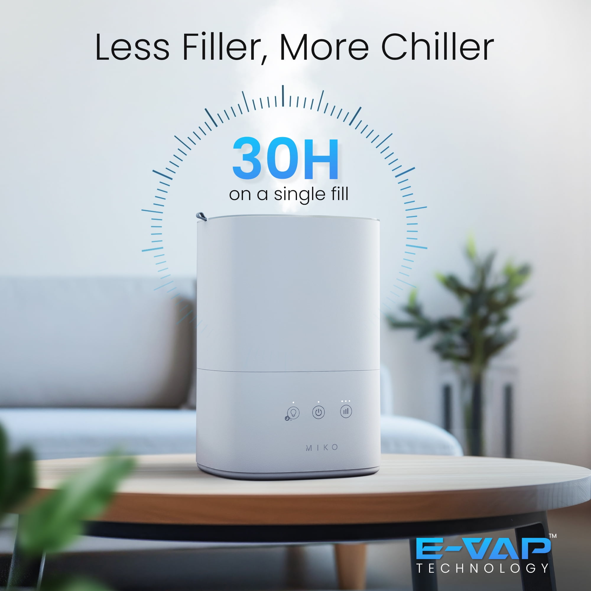 MIKO Breeze + Smart Humidifier with App Control Ultra-Quiet, Top-Fill Design, Aromatherapy, and Rapid Humidity Increase Breeze+