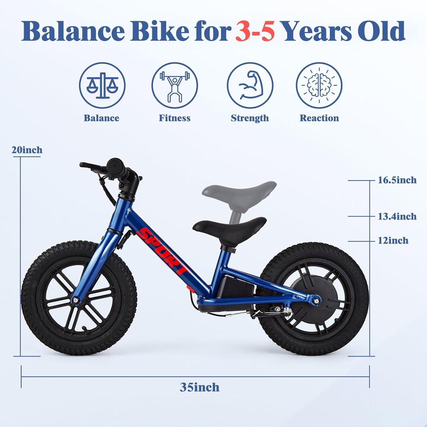 Rugerasy 24V 100W Electric Balance Bike for Ages 3-5,12in E-Dirt Bike with Inflatable Tires,Adjustable Seat & Training Wheels Option,Blue