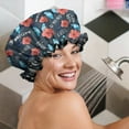 thumbnail image 5 of Shower Caps,Pioneer Flower Floral Print Pattern Waterproof Shower Cap for Women 4 Pieces,Double Reusable Hair Cover for Shower PEVA Elastic Stretch Hem, 5 of 7