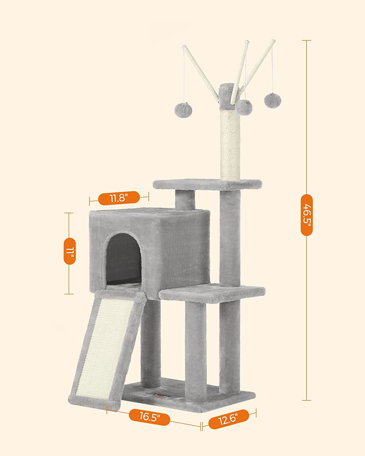 Cat Tree, Small Cat Tower for Indoor Cats, Kittens, Multi-Level Plush Cat Condo, Light Gray