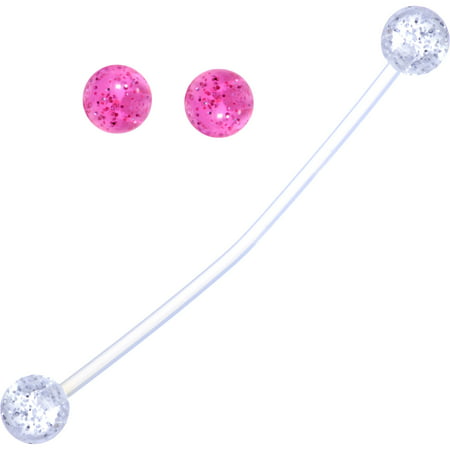 Pregnancy Belly Button Ring Clear and Pink Acrylic Glitter