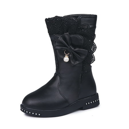 

Girls Waterproof Lace Bowknot Side Zipper Fleece Thermal Boots Winter New