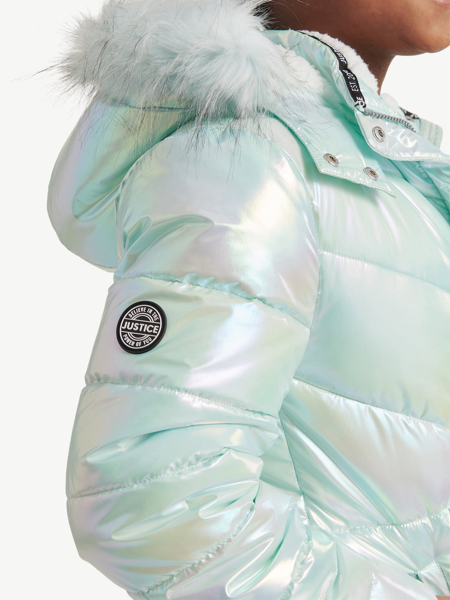 Justice Girls Puffer Jacket with Faux Fur Lined Hood, Sizes 5-18