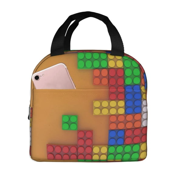 Vsdgher Colorful Building Blocks A Lunch Bag, Lunch Box for Women Adult Men, Lunch Tote Insulated Cooler Lunch Container for Work/Office/Picnic/Travel