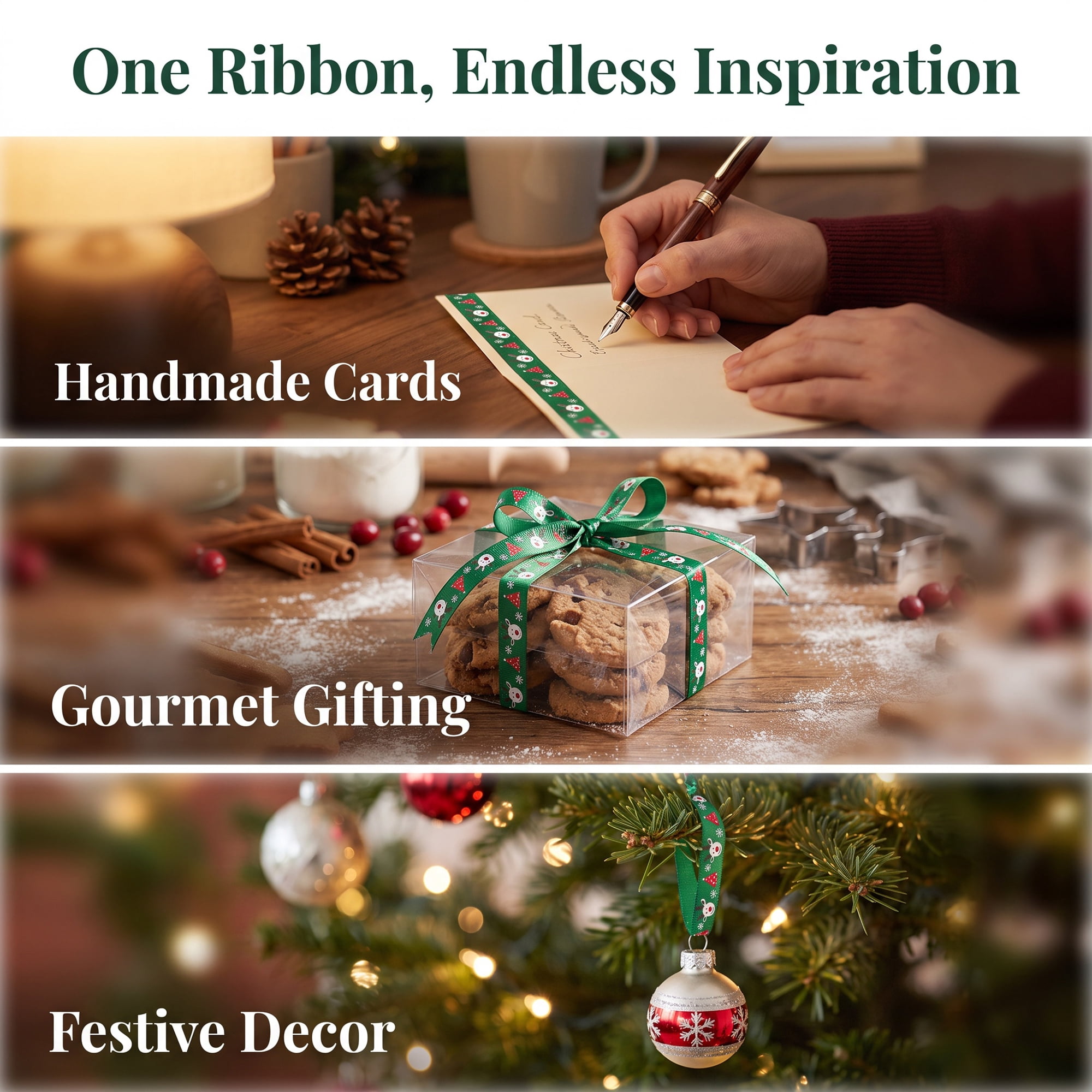 Unique Bargains Vibrant Cartoon Ribbon for Gift Wrapping Green Reindeer Pattern 5.5 Yard