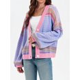 thumbnail image 5 of Long Sleeved Fall V-neck Colorful Striped Print Casual Knit Cardigan Coat, 5 of 6