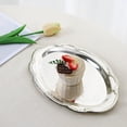 thumbnail image 4 of Oval Stainless Steel Platter, Embossed Decorative Platter For Dessert & Appetizers, Wedding Table Decor Tray, 9.65×6.89 Inch Silver Oval Metal Serving Tray Corrosion-Resistant Surface, 2Pcs, 4 of 6