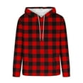 thumbnail image 5 of Lorytime Winter Hoodies for Men Plaid Fleece Streetwear Sweatshirt Long Sleeve Drawstring Pullover with Pocket Tops Red L, 5 of 5