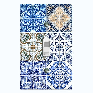 Metal Light Switch Plate Cover Colorful Fancy Tile Pattern Collage TIL009