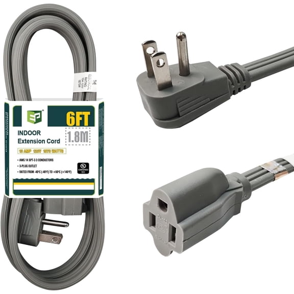 EP 6 Ft Heavy Duty Appliance Extension Cord - 14 Gauge 3 Prong Grounded Cable Wire, Ideal for Air Conditioners, Refrigerators, Microwaves, Washing Machines & More - Indoor Use, Gray