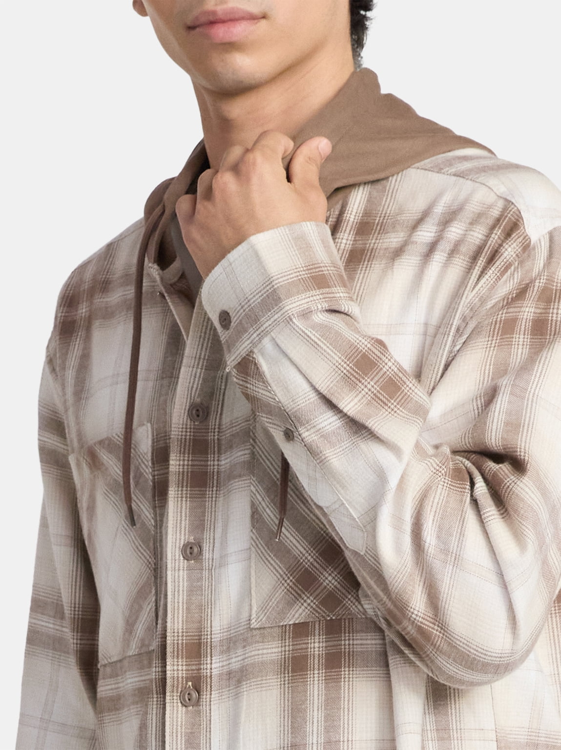 No Boundaries Men's & Big Men's Hooded Flannel Shirt with Long Sleeves, Sizes XS-5XL