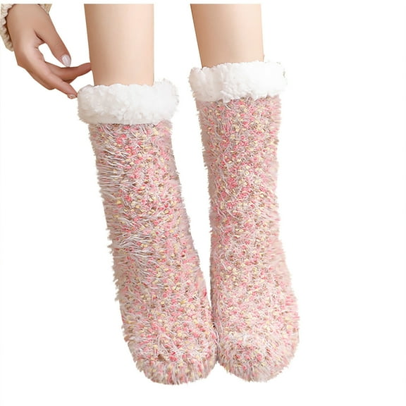 LckLvx Fuzzy Socks for Women Winter Warm Soft Home Sleeping Socks Thickened Non Slip Floor Mid Tube Socks