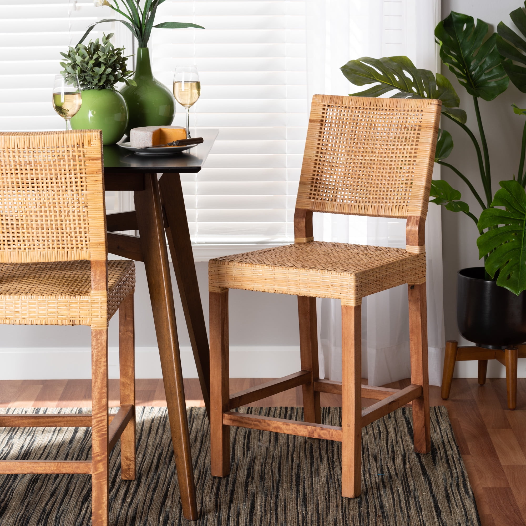 Baxton Studio Lesia Modern Bohemian Natural Brown Rattan and Walnut ...