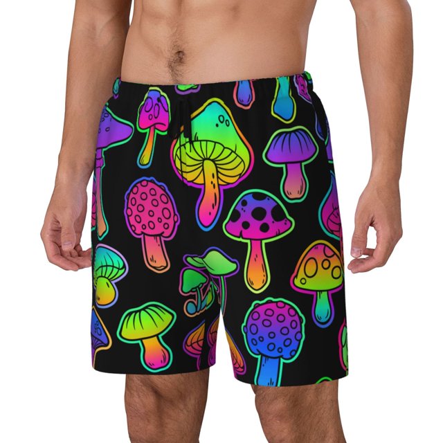 Fotbe Bright Mushrooms Traje de Baño para Hombre – Shorts de Natación de Secado Rápido con Forro y Bolsillos-X-Large