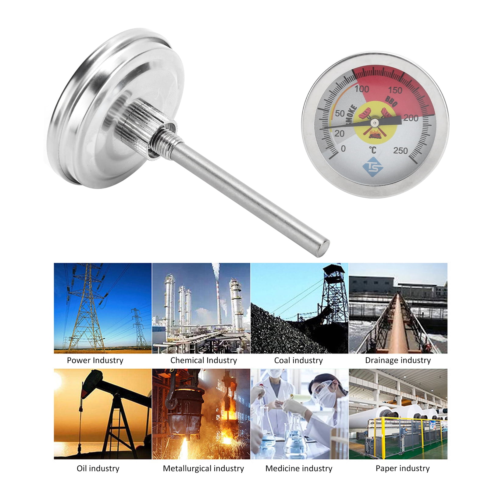 Oven Thermometer, 0-250 degrees Celsius  Durable Stainless Steel Grill Thermometer  For Petroleum For Food