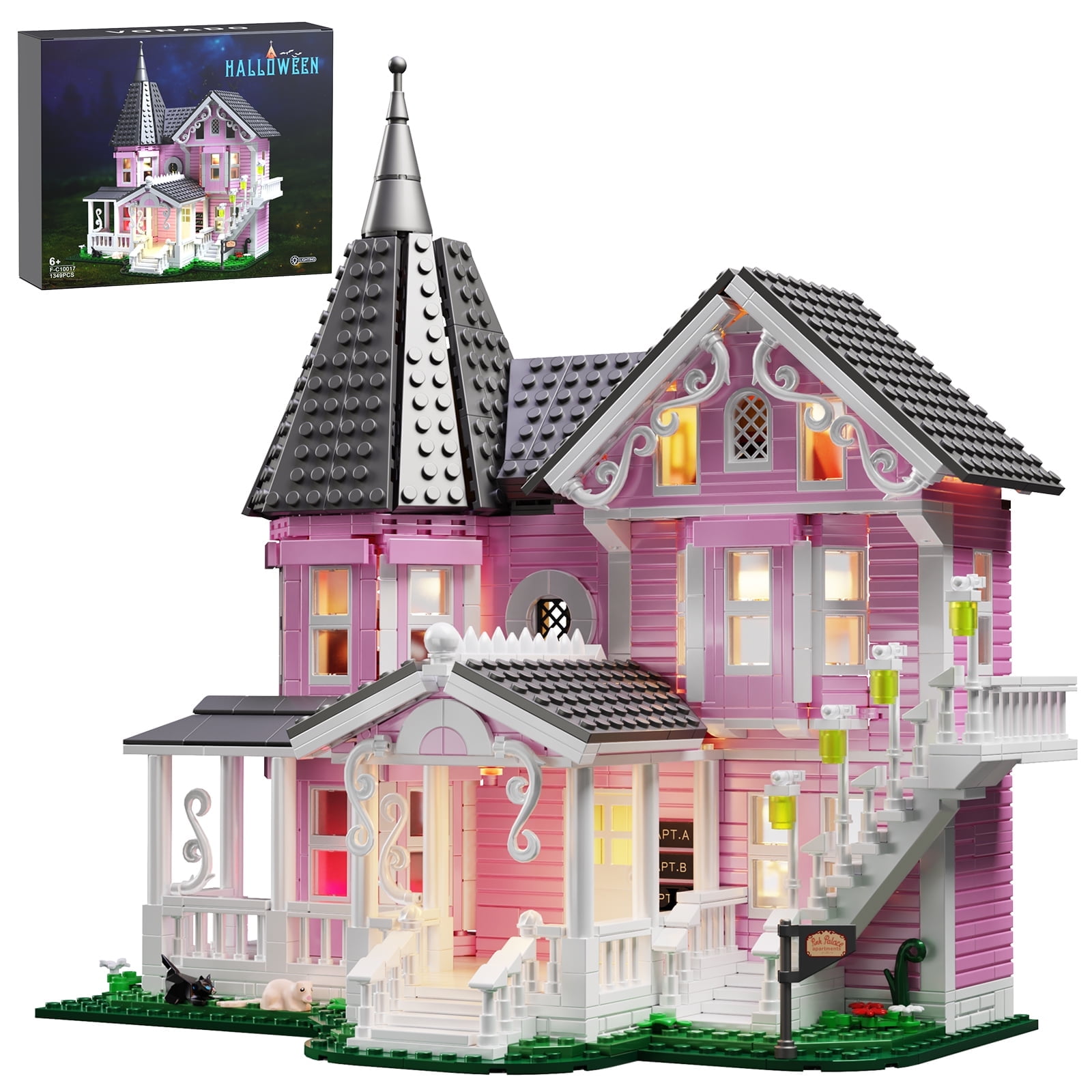 BuildingBoat Pink Palace Building Block Kit Dollhouse Model Christmas Party Halloween House Gift for Girls