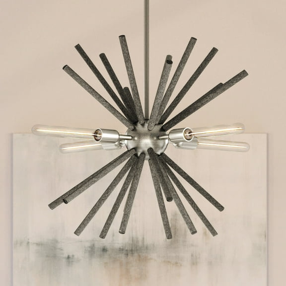 Luxury Mid-Century Modern Chandelier, 23.875H x 27.625W, with Luxe Industrial Style, Brushed Nickel, UHP3880 by Urban Ambiance