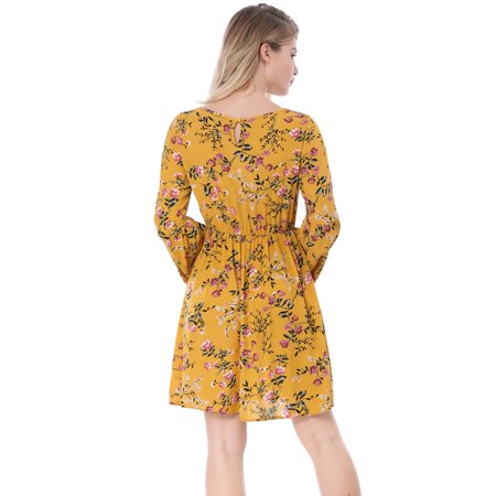 Women's Boat Neck Long Bell Sleeves Swing Boho Casual ...