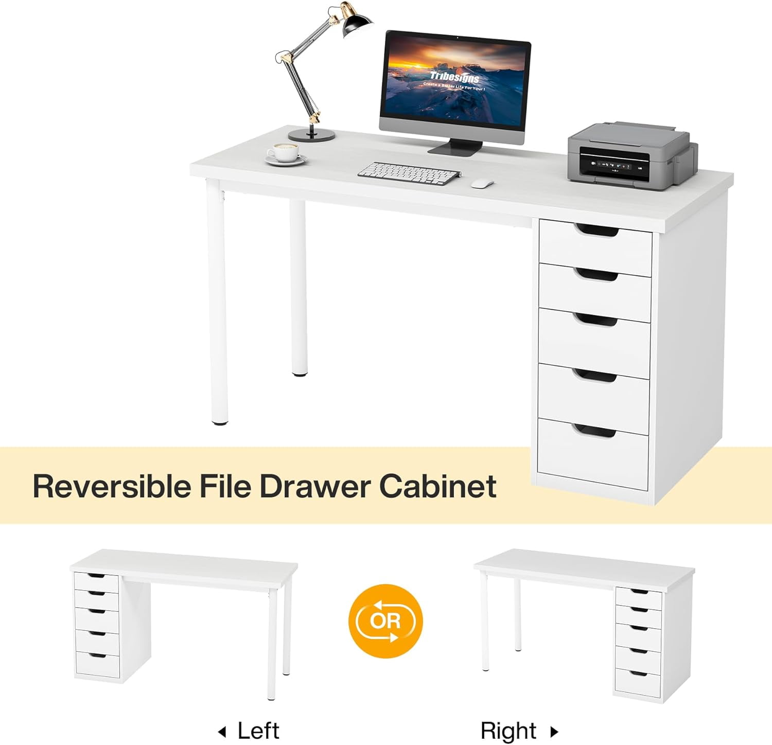 Tribesigns Computer Desk with 5 Drawers, 47 inches Rustic Brown Home Office Desk with Storage