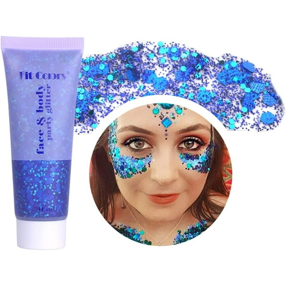 BEUKING Mermaid Sequins Face Body Glitter Gel, Holographic Chunky Glitter Gel for Body, Hair, Face, Nail, Eyeshadow, Long Lasting Liquid Glitter Cream, Coachella Decorate Art Festival Party Makeup