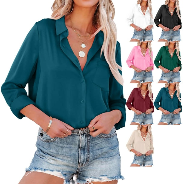 Playera manga larga cuello v mujer hotsell