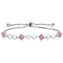 Gem Stone King 2.20 Ct Round Pink Created Sapphire 925 Sterling Silver Keren Hanan Women Adjustable Infinity Tennis Bracelet