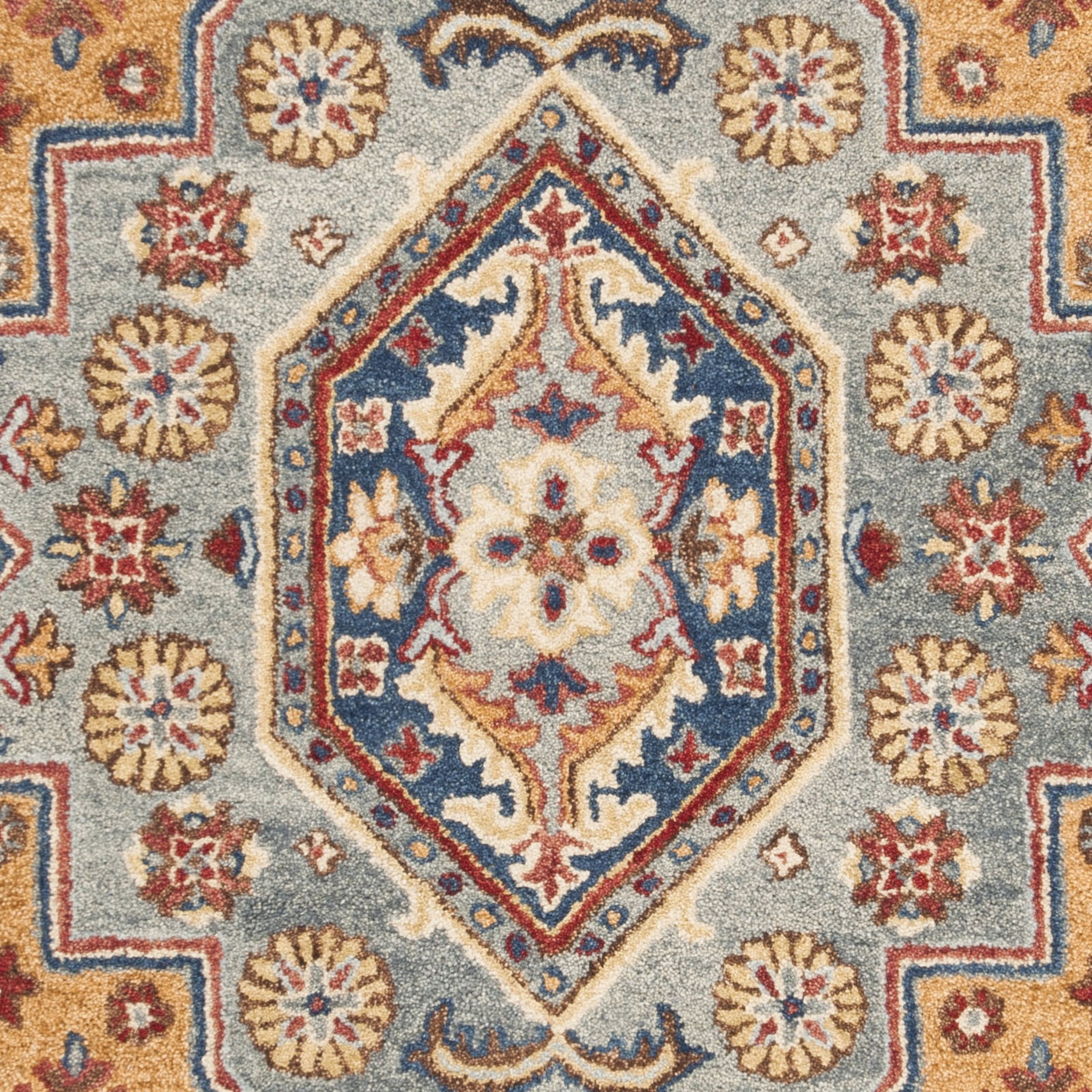 SAFAVIEH Antiquity Napier Traditional Wool Area Rug, Blue/Gold, 6' x 6' Round