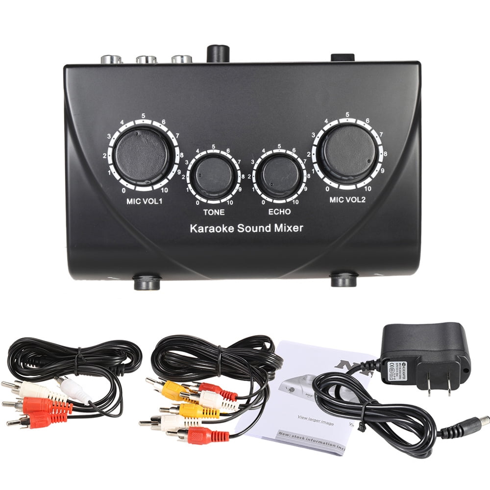 Carevas Portable Karaoke Mixer,Professional Digital Audio Sound Karaoke Machine Echo Mixer System for Family Party Entertainment, 2 Mic Inputs