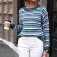 thumbnail image 2 of BXINGOHAI Womens 2024 Fall Striped Sweaters Long Sleeve Crewneck Shirts Color Block Lightweight Pullover Tops Outdoor Casual Sweater Today Blue,S, 2 of 6